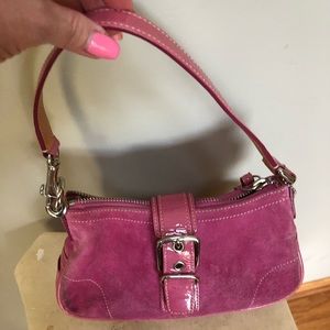 Coach pink suede and paten leather purse